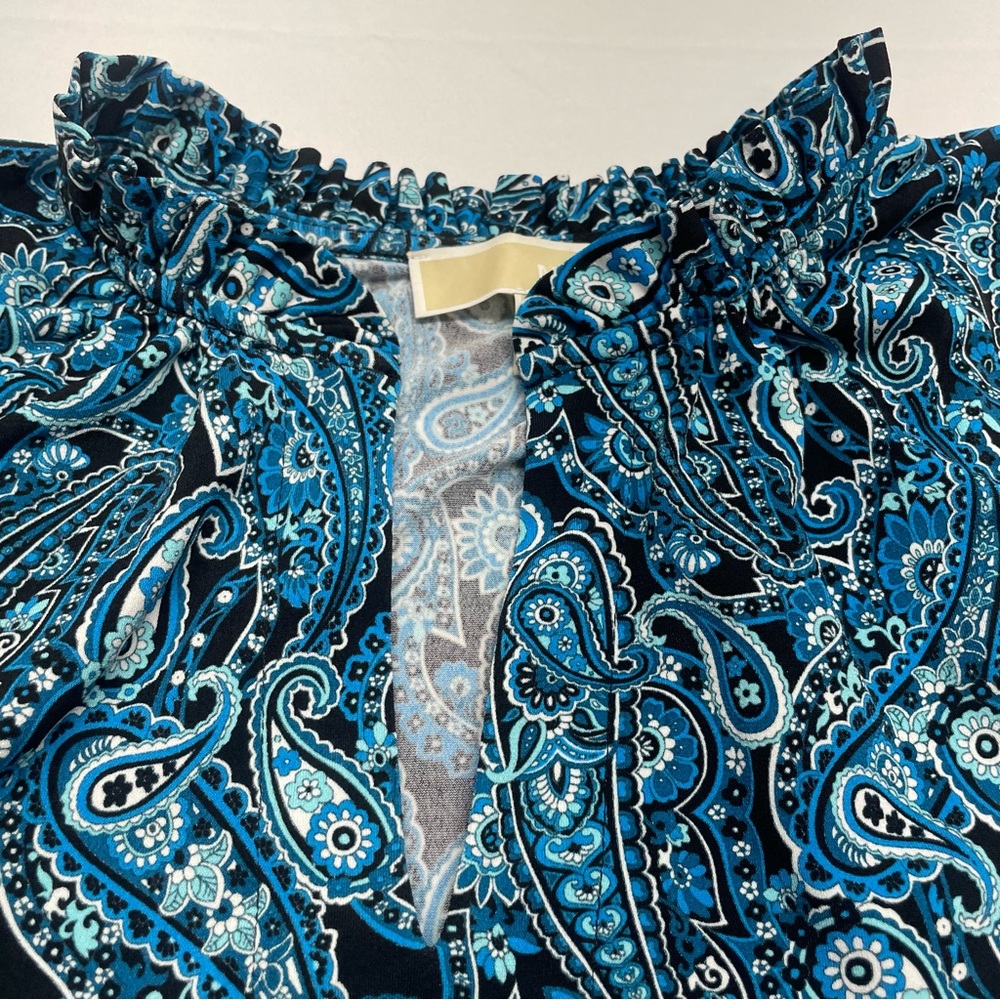 Michael Kors Blue and Black Paisley Ruffled V-Neck dress - Picture 5 of 8